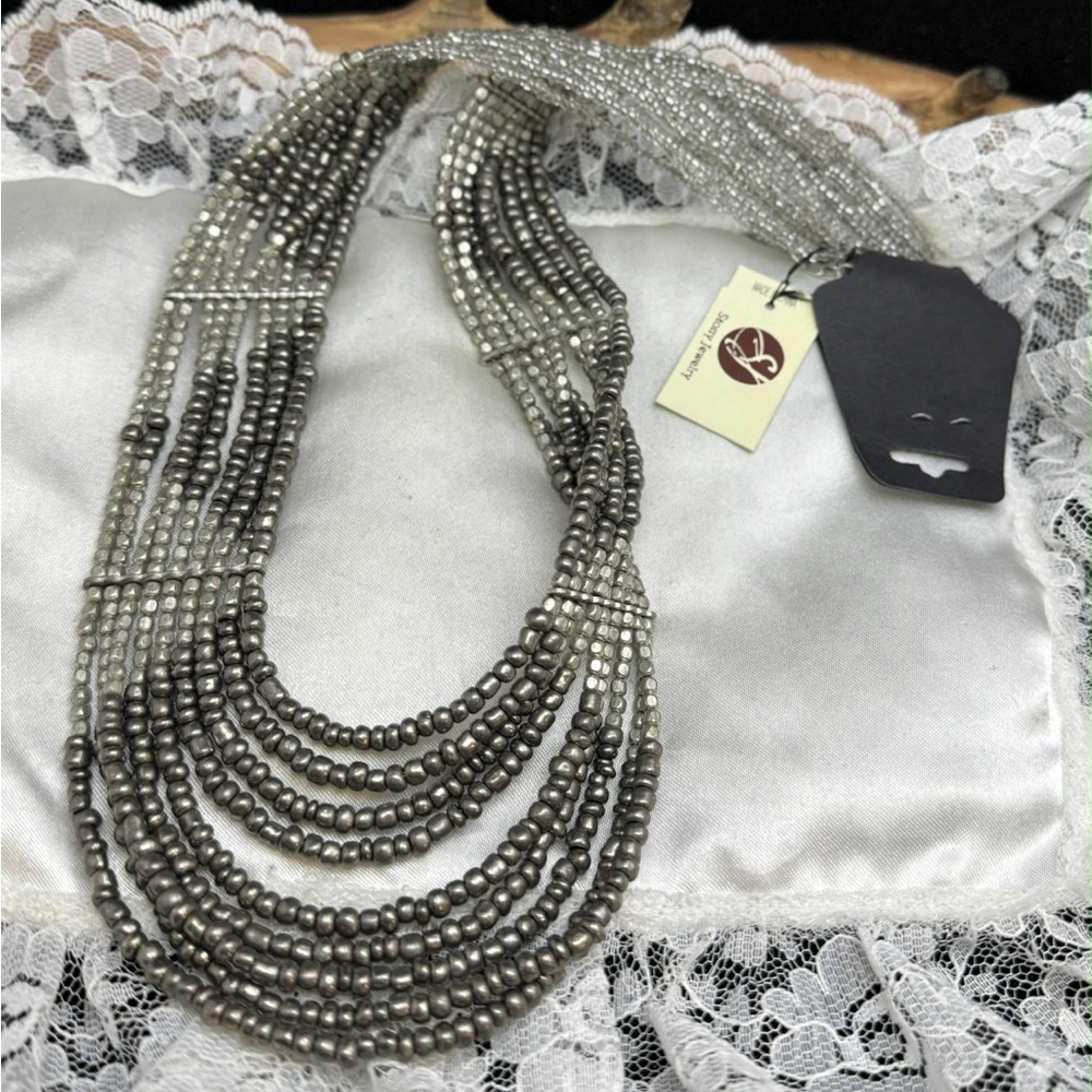 MULTI STRAND BO HO METAL BEADED SEED BEAD STATEMENT NECKLACE